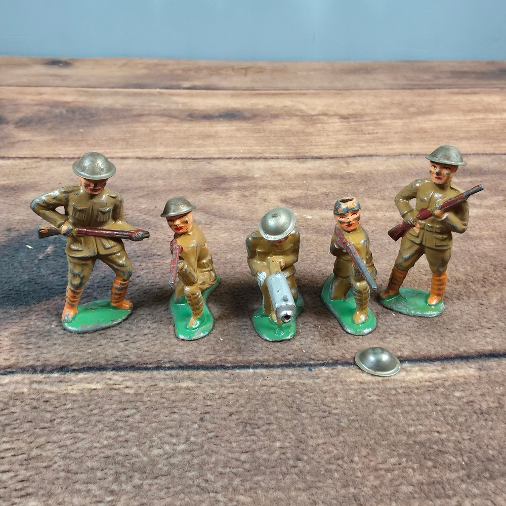 Vintage Barclay WWI Lead Toy Soldiers Lot of 5 Tan Fair Hollow Cast Doughboys